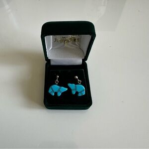 NWT Turquoise Sterling Silver Navajo Inlay Bear Earrings
